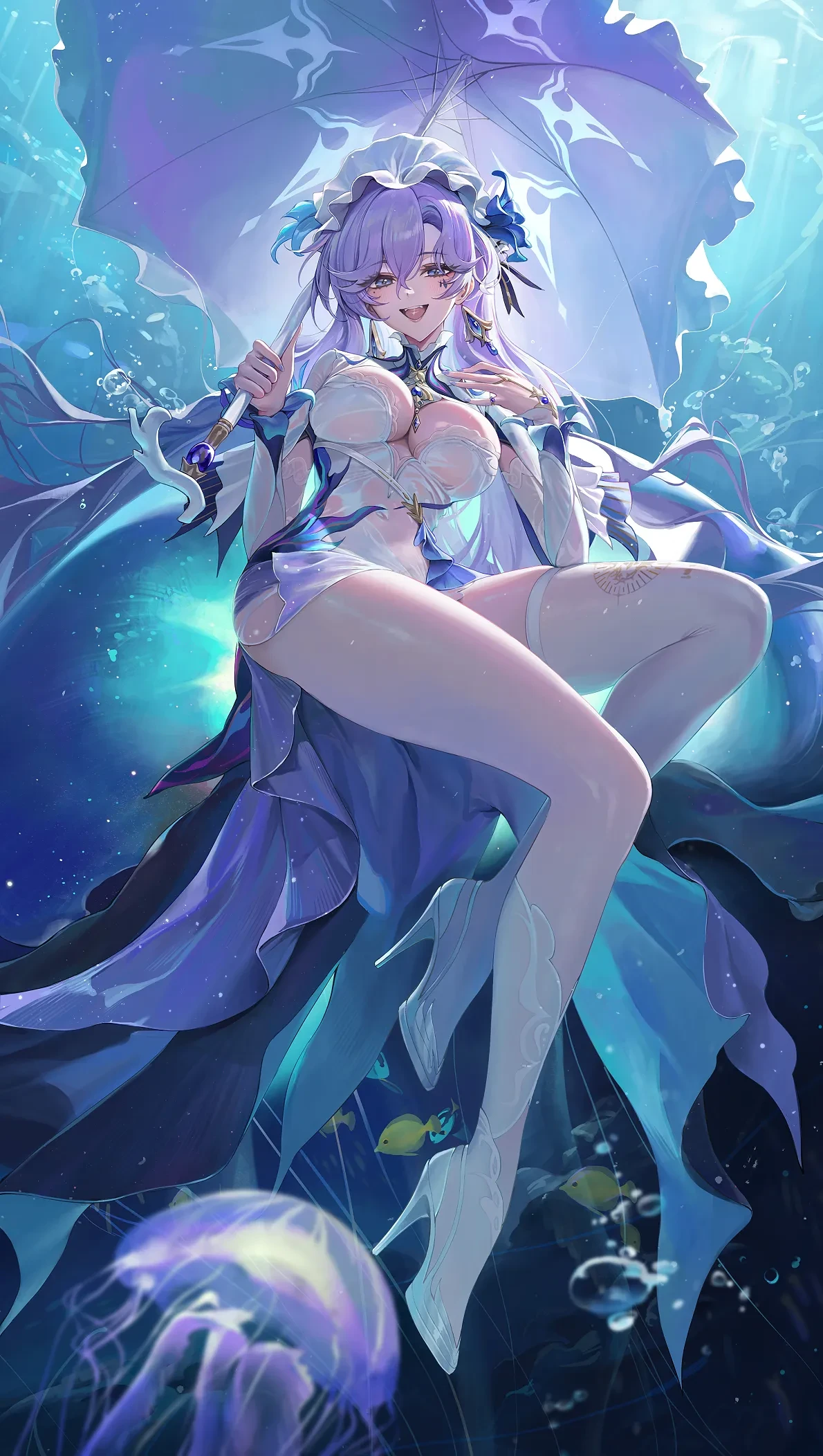 yande.re 1225052 ameyame cantarella dress heels no_bra see_through tattoo thighh.webp
